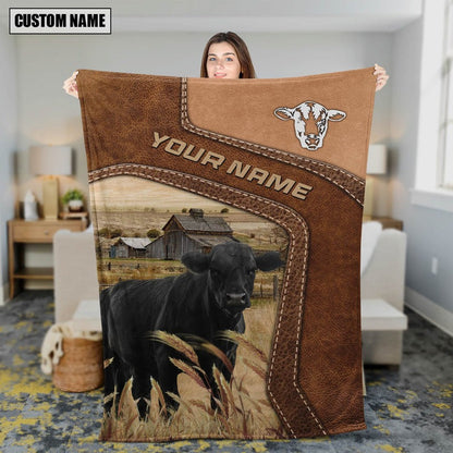 Personalized Black Angus Cattle In Field Farmhouse Blanket, Farmhouse Bedroom Blanket for Him