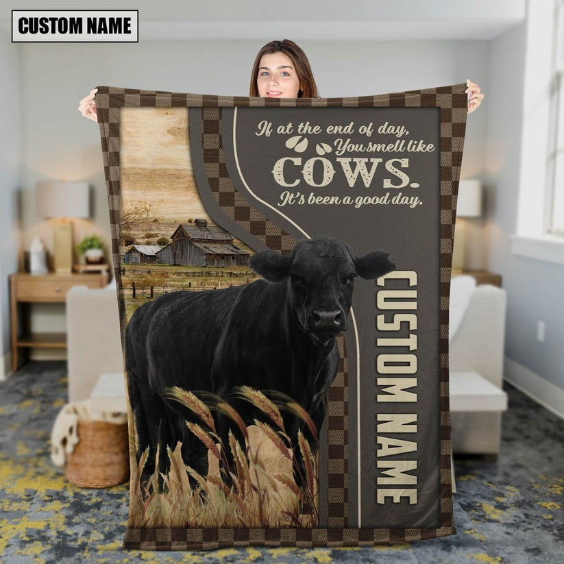 Personalized Black Angus Cattle In Field Farmhouse Blanket, Farmhouse Bedroom Blanket for Him