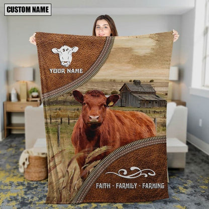 Dilypod Personalized Red Angus Cattle In Field Farmhouse Blanket