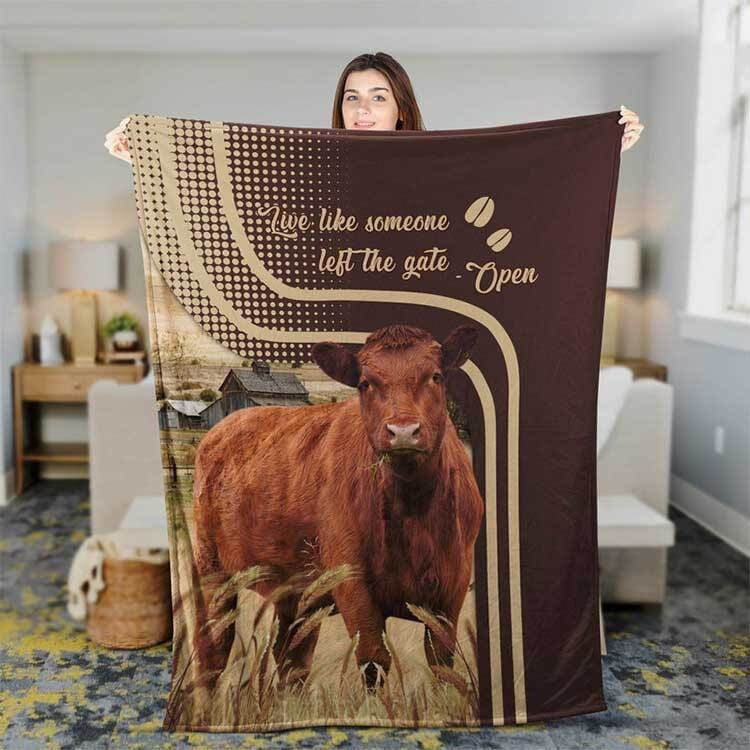 Dilypod Personalized Red Angus Cattle In Field Farmhouse Blanket