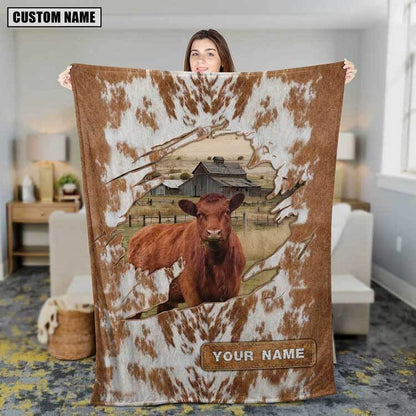 Dilypod Personalized Red Angus Cattle In Field Farmhouse Blanket