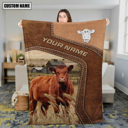 Dilypod Personalized Red Angus Cattle In Field Farmhouse Blanket