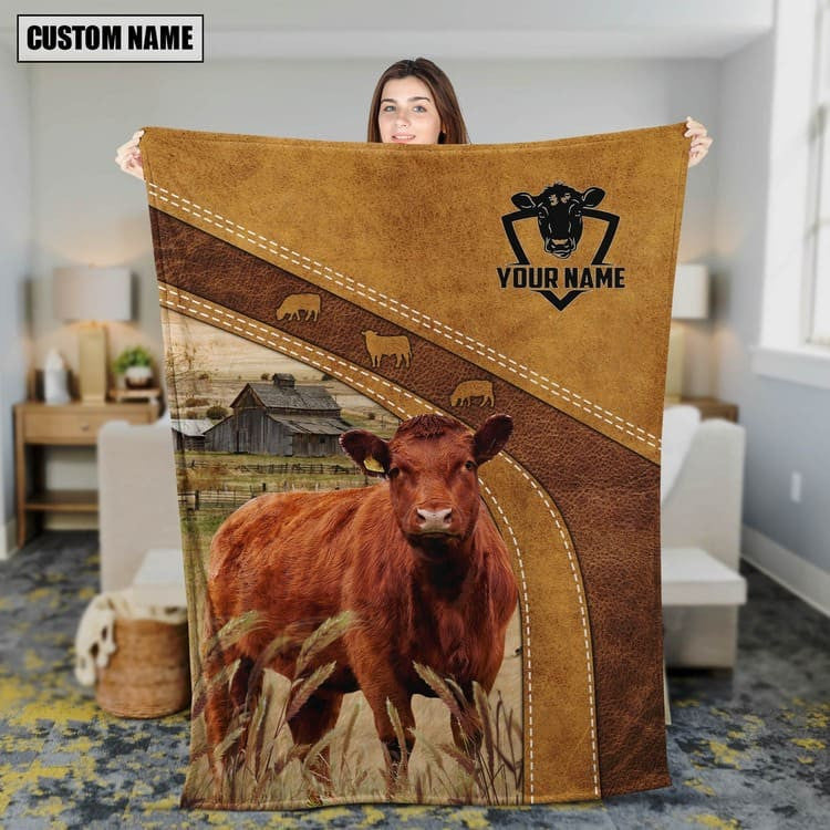 Dilypod Personalized Red Angus Cattle In Field Farmhouse Blanket