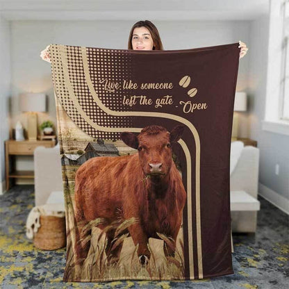 Dilypod Custom Red Angus Cattle Leather Pattern Fleece Blanket, Red Angus Sherpa Blanket for Dad, Husband