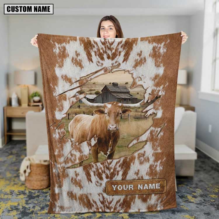 Dilypod Customized Texas Longhorn Farmhouse Blanket for Texas Longhorn Lovers