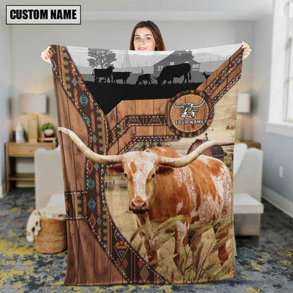 Dilypod Customized Texas Longhorn Farmhouse Blanket for Texas Longhorn Lovers