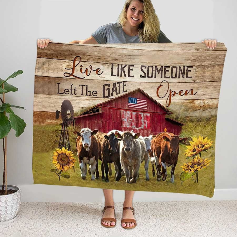 Funny Texas Longhorn Cow Hair Pattern Blanket for Farmers, Dad, Texas Longhorn Fleece Blanket