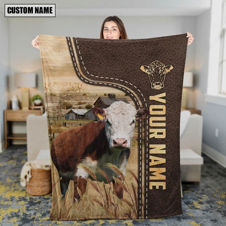 Dilypod Hereford Custom Name Blanket Collection, Hereford Farmhouse Throw Blanket for Farmers