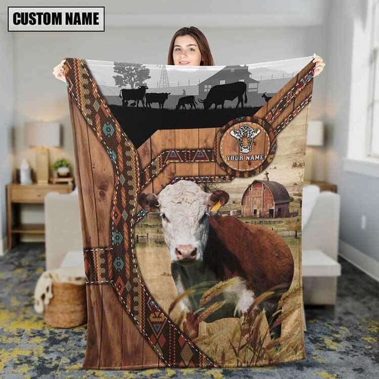 Dilypod Hereford Custom Name Blanket Collection, Hereford Farmhouse Throw Blanket for Farmers