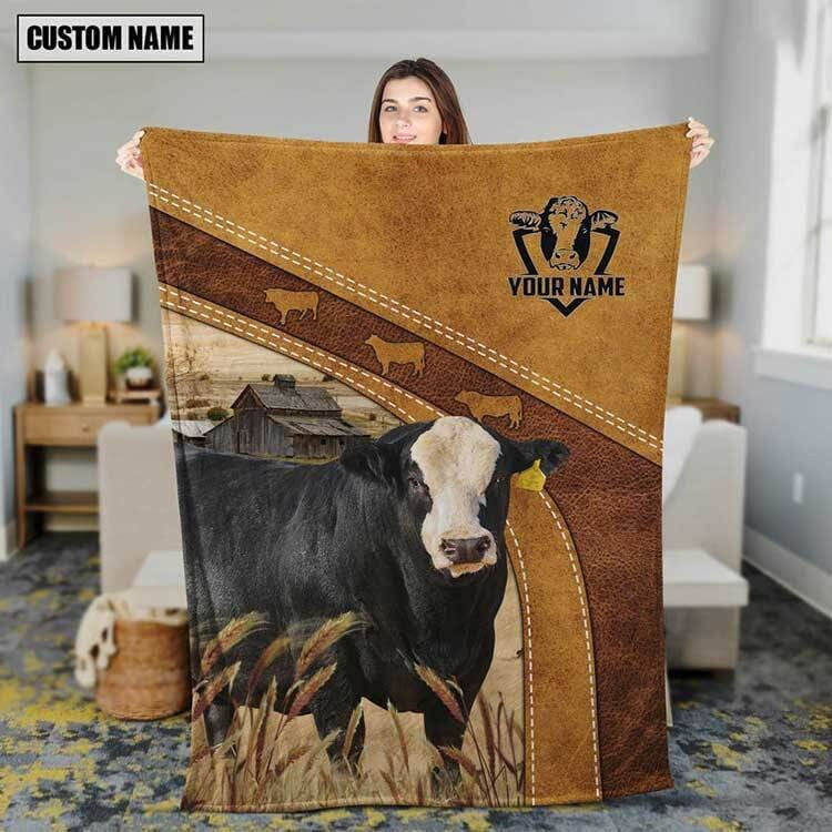 Dilypod Personalized Simmental Barn Vintage Farmhouse Blanket for Bedroom, Gift for Simmental Lovers