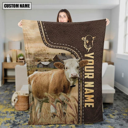 Dilypod Personalized Simmental Barn Vintage Farmhouse Blanket for Bedroom, Gift for Simmental Lovers