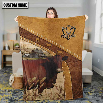 Personalized Dilypod Red Poll Cattle Throw Blanket for Farmers, Red Poll Fleece Blanket