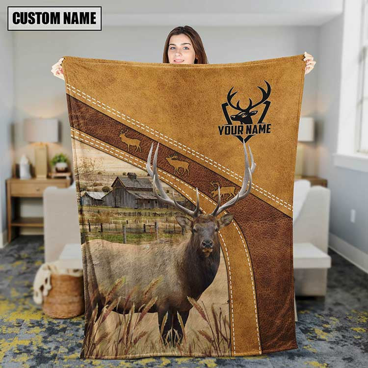 Personalized Rocky Mountain Bull Elk Fleece, Sherpa Blanket