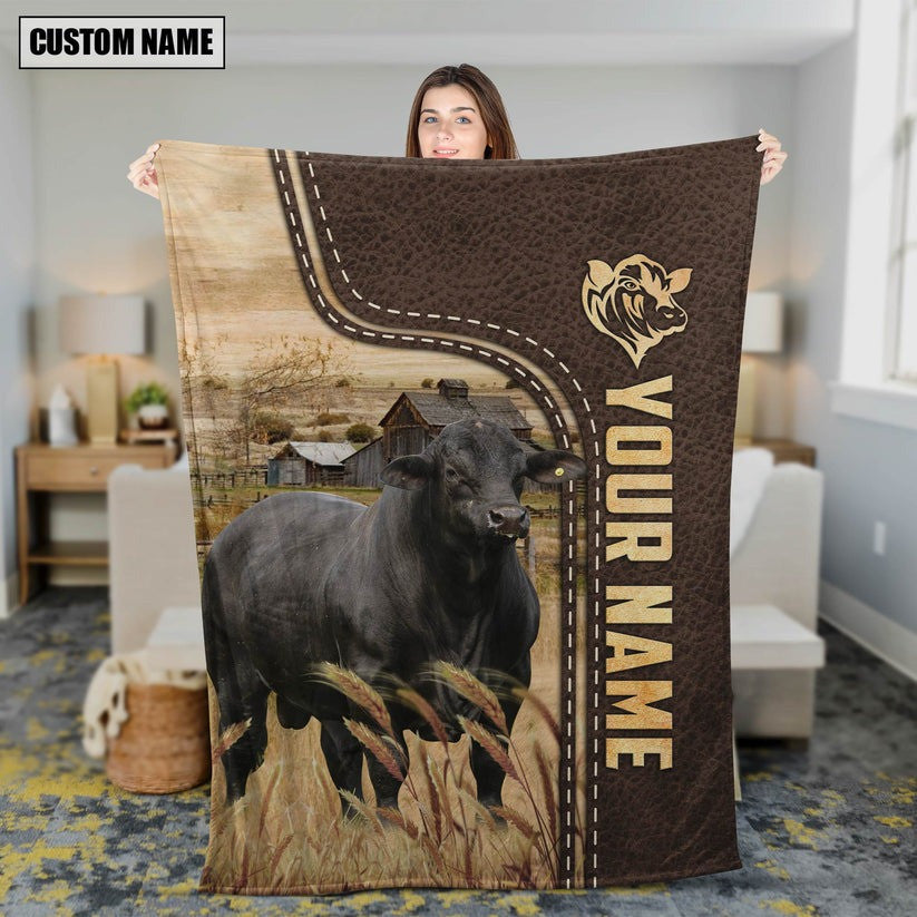 Personalized Brangus On the Farmhouse Blanket, Brangus Throw Blanket for Husband and Wife