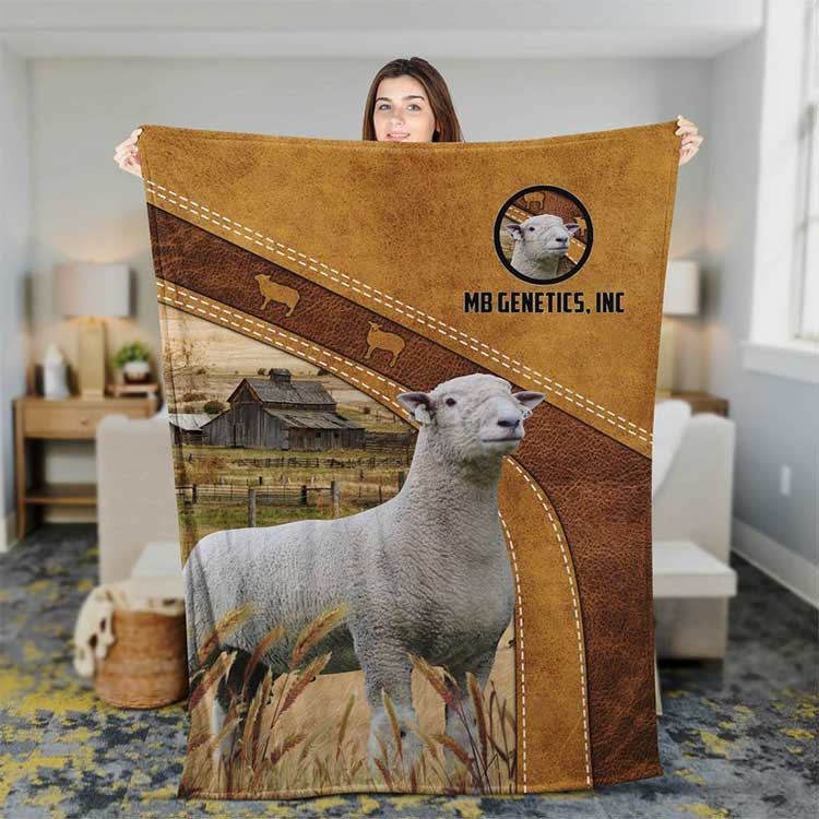 Customized Southdown Ram Leather Pattern Blanket for Dad, Southdown Ram Fleece Blanket for Southdown Ram Lovers