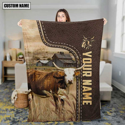 Customized Florida Cracker Leather Pattern Blanket for Dad, Florida Cracker Fleece Blanket for Cow Lovers