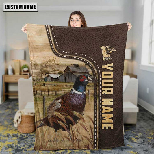 Customized Pheasant Leather Pattern Blanket for Dad, Mom, Pheasant Fleece Blanket for Husband, Wife