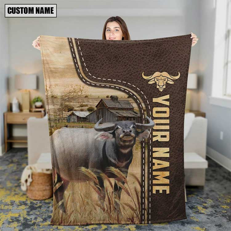 Customized Buffalo Leather Pattern Blanket for Men, Women, Buffalo Fleece Blanket for Husband, Wife, Buffalo Lovers