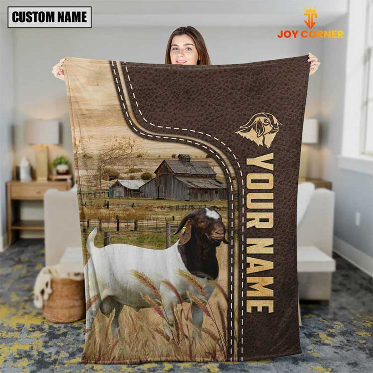 Customized Boer Goats Leather Pattern Blanket for Men, Women, Goats Fleece Blanket for Dad, Mom, Farmers