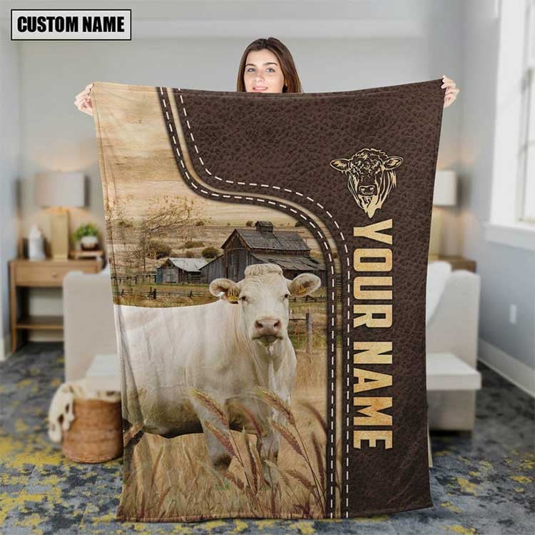 Dilypod Customized Charolais Barn Farmhouse Blanket Fleece and Sherpa Blanket