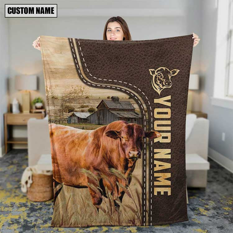 Customized Santa Gertrudis Cattle Leather Pattern Blanket for Men, Women, Cow Fleece Blanket for Dad, Farmers, Cow Lovers