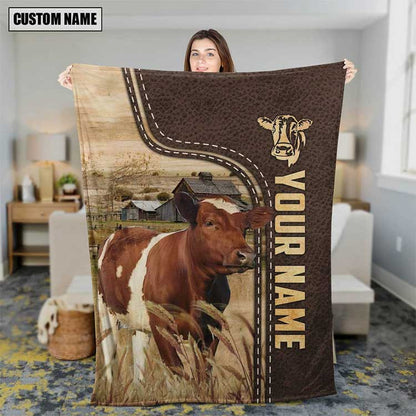 Customized Ayrshires Leather Pattern Blanket for Men, Women, Cow Fleece Blanket for Dad, Farmers