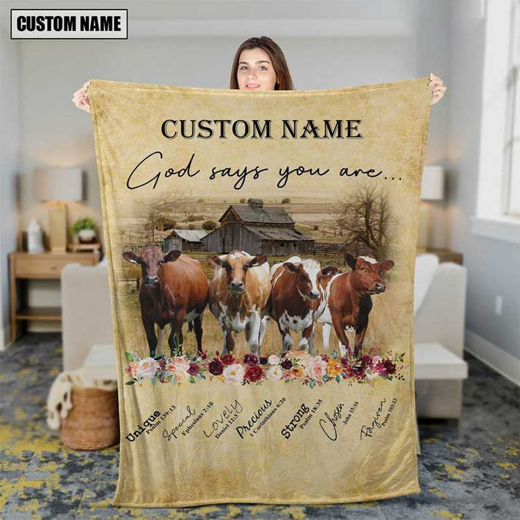 God Says You Are Blanket,Customized Ayrshires Leather Pattern Blanket for Men, Women, Cow Fleece Blanket for Dad, Farmers