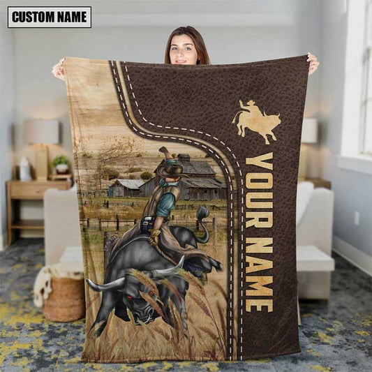 Customized Cowboy Leather Pattern Blanket for Men, Women, Cowboy Fleece Blanket for Dad, Farmers