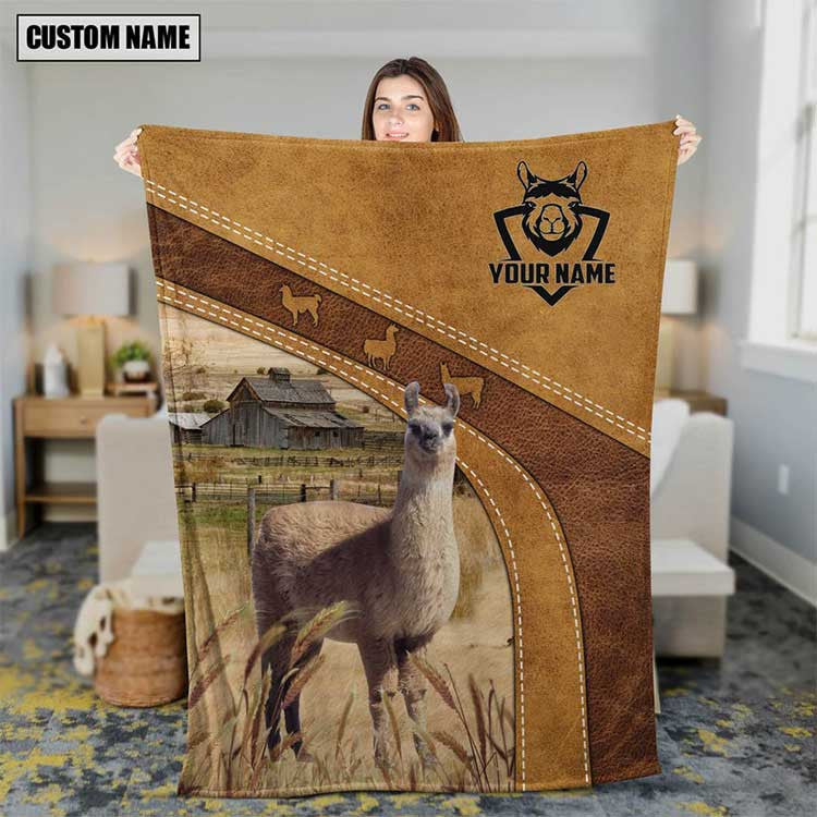 Dilypod Personalized Llama Barn Vintage Farmhouse Blanket for Bedroom, Gift for Farmer, Llama Lovers