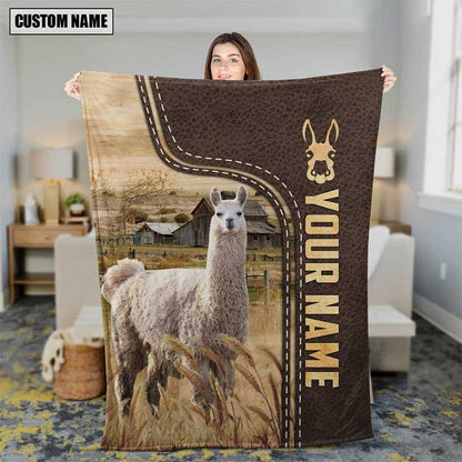 Dilypod Personalized Llama Barn Vintage Farmhouse Blanket for Bedroom, Gift for Farmer, Llama Lovers