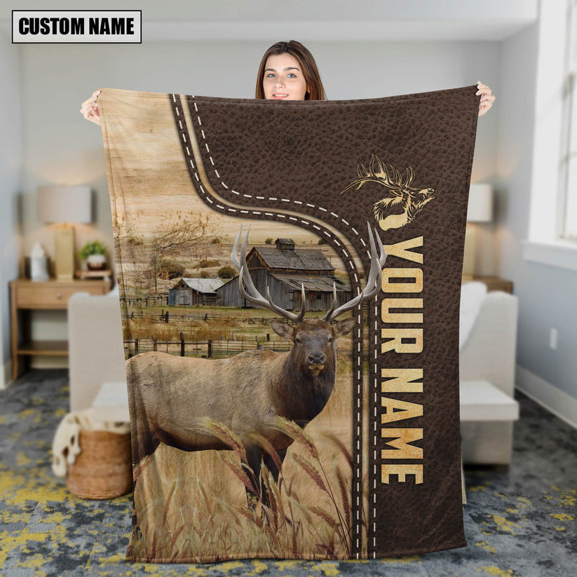 Personalized Rocky Mountain Bull Elk Fleece, Sherpa Blanket