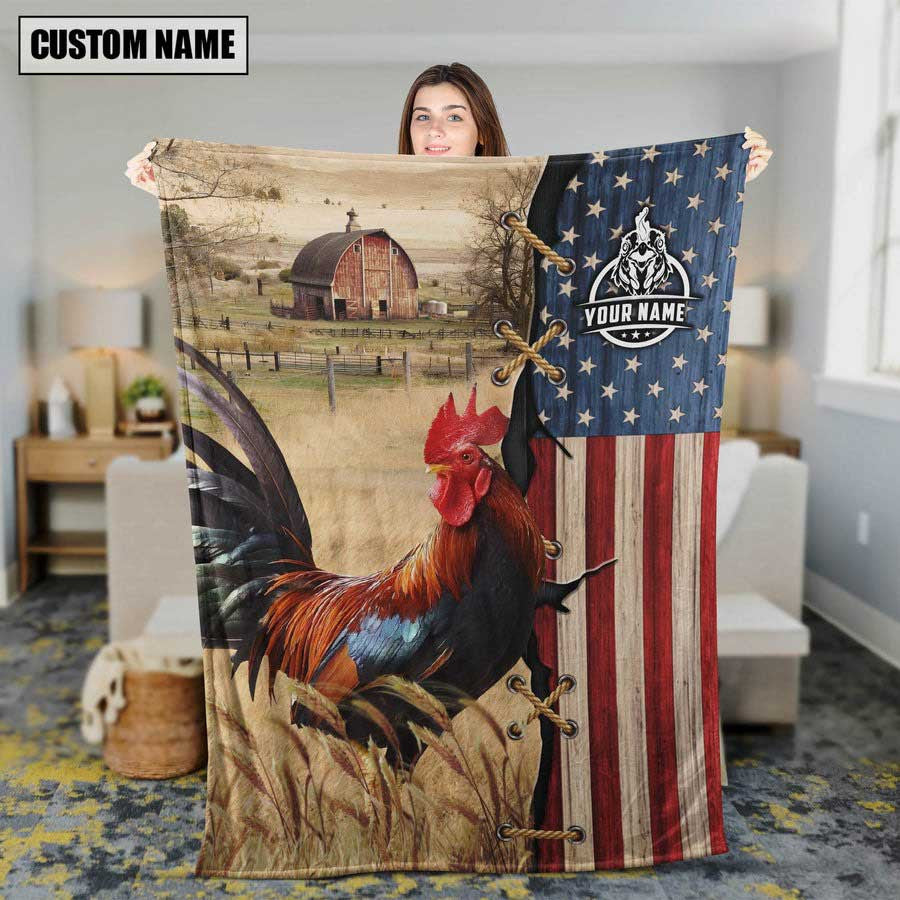 Dilypod Personalized Chicken Barn Farmhouse Blanket for Bedroom, Gift for Chicken Lovers