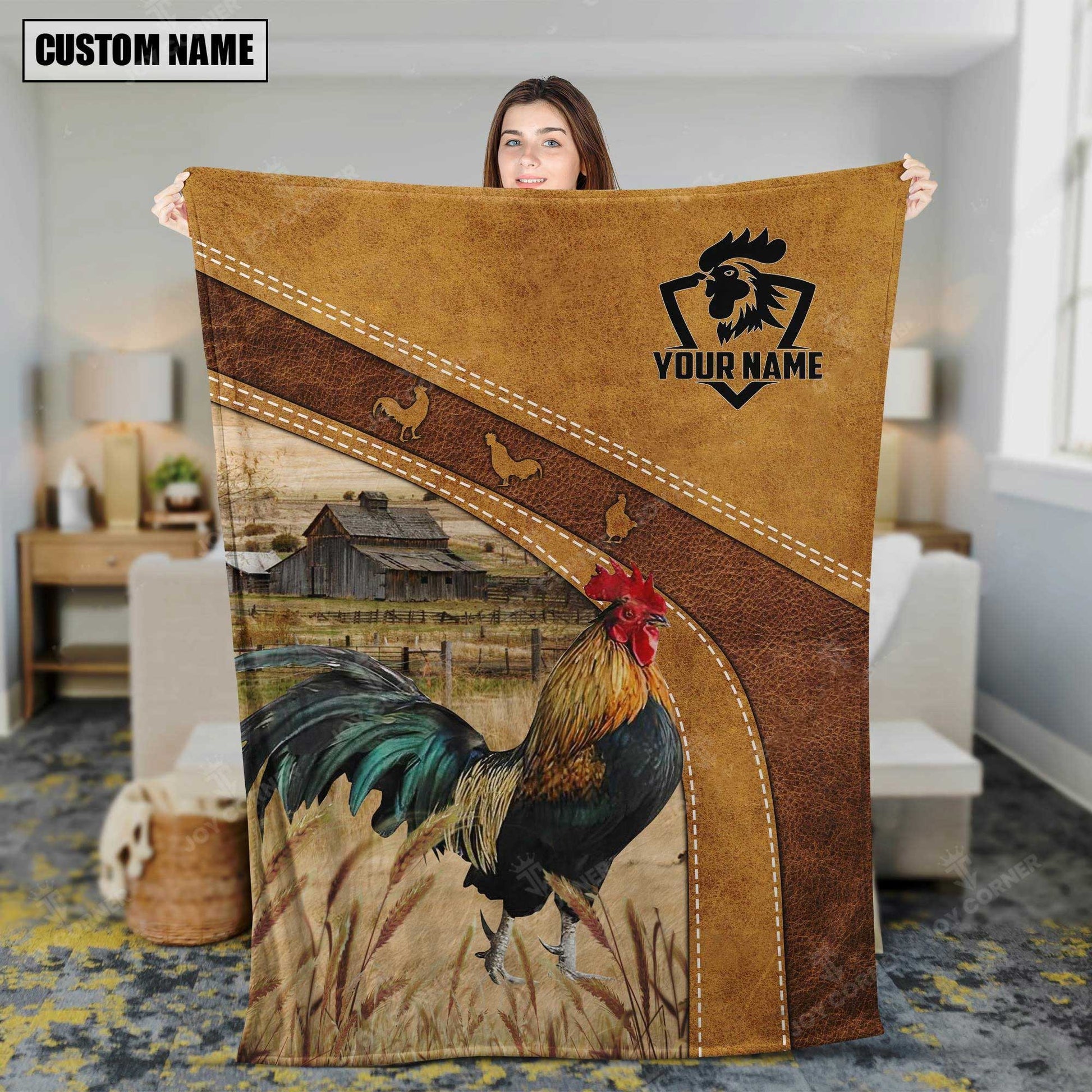 Dilypod Personalized Chicken Barn Farmhouse Blanket for Bedroom, Gift for Chicken Lovers