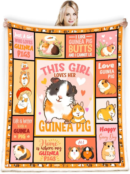 Funny Guinea Pig Face Vintage Throw Blanket for Guinea Pig Lovers Fleece Sherpa Blanket