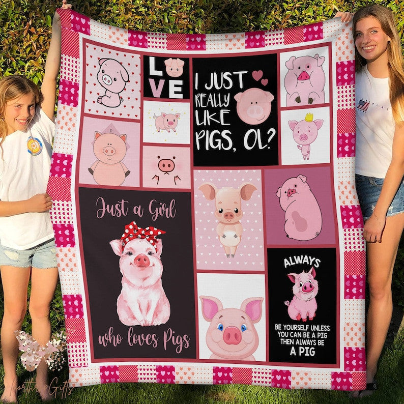 Just A Girl Who Love Pigs Fleece and Sherpa Blanket, Pigs in a Blanket for Girl